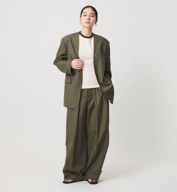 BEAUTY&YOUTH UNITED ARROWS「麻ブレンド ストライプ タブ タックパンツ」|スラックス|