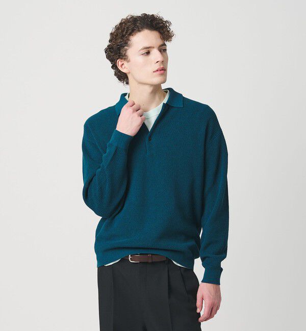 BEAUTY&YOUTH UNITED ARROWS「ギマ コットン アゼ 3ボタン ポロカラー ニット ウォッシャブル」|ニット・セーター|COBALT