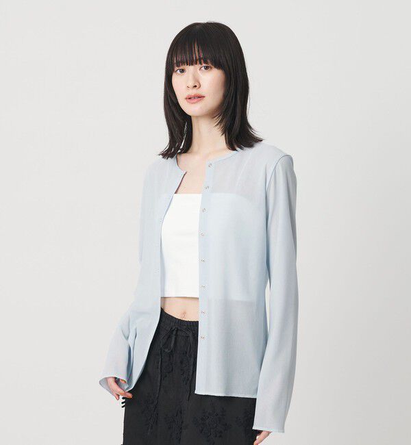 BEAUTY&YOUTH UNITED ARROWS「リングボタン チュール カーディガン ウォッシャブル 接触冷感」|カーディガン|LT.BLUE