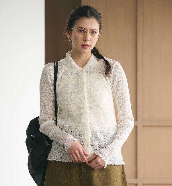BEAUTY&YOUTH UNITED ARROWS「レースプリーツ シャツカーディガン ウォッシャブル」|カーディガン|OFF WHITE