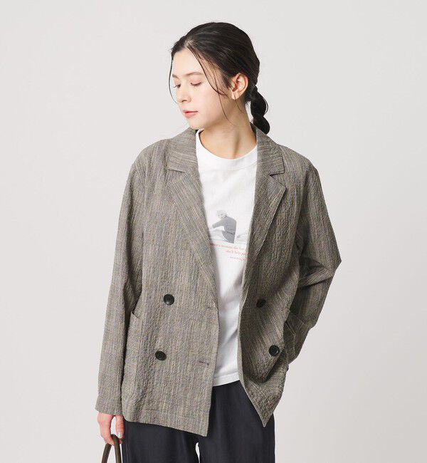 BEAUTY&YOUTH UNITED ARROWS「【WEB限定】グレンチェック ダブルジャケット ウォッシャブル」|テーラードジャケット|BLACK