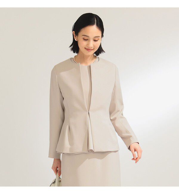 Demi-Luxe BEAMS 「トリアセ ペプラムジャケット＊」|ノーカラージャケット|BEIGE