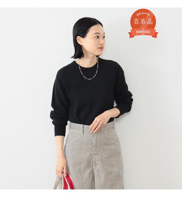 BEAMSBOY「コットン サーマル クルーネック ロングスリーブ Tシャツ」|Tシャツ・カットソー|BLACK