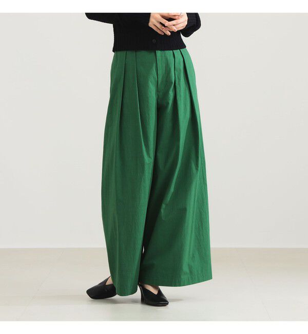 Demi-Luxe BEAMS 「AK+1 / コットン ワイドパンツ」|チノ|GREEN
