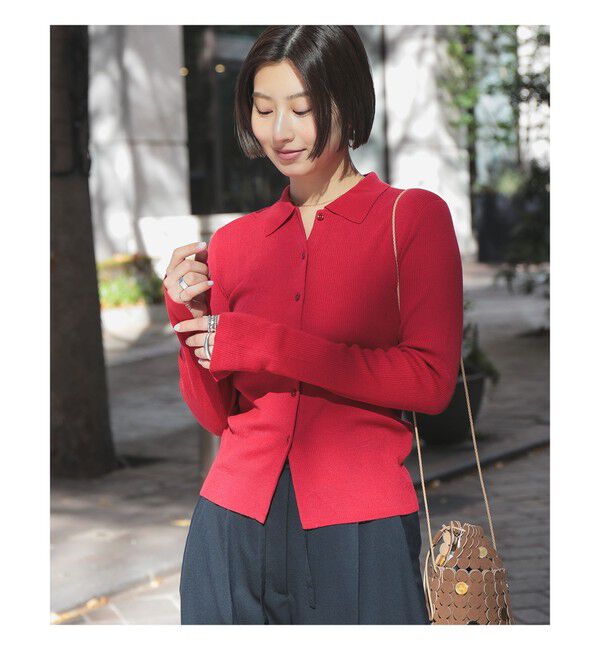 Demi-Luxe BEAMS 「ポリエステル ウール ポロ カーディガン」|ニット・セーター|RED