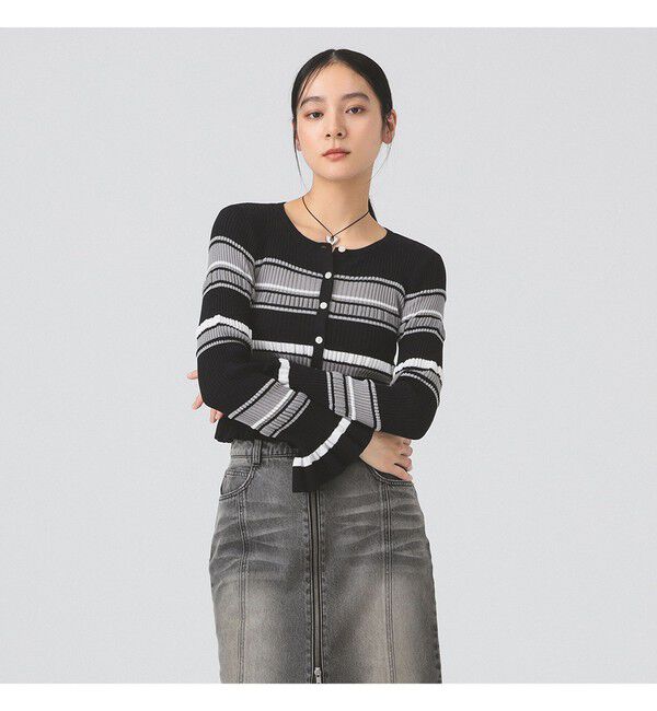 Ray BEAMS 「リブ マルチボーダー カーディガン」|カーディガン|