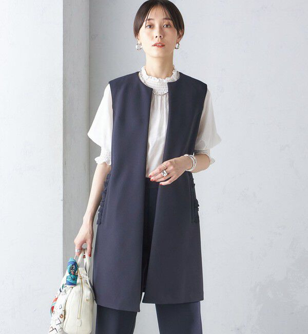 SHIPS for women「【SHIPS別注】kaene:〈洗濯機可能〉ハイストレッチ ダンボール フリル ジレ」|ベスト・ジレ|