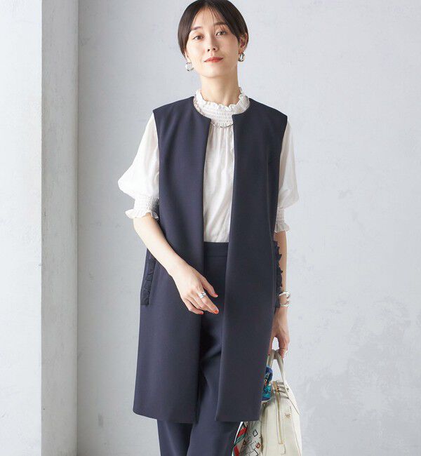 SHIPS for women「【SHIPS別注】kaene:〈洗濯機可能〉ハイストレッチ ダンボール フリル ジレ」|ベスト・ジレ|