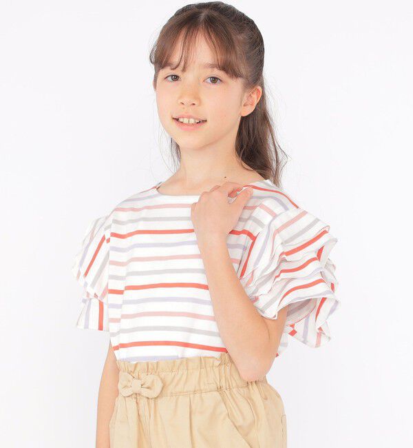 SHIPS KIDS「SHIPS KIDS:140～150cm / オーガニック コットン フリル スリーブ TEE」|Tシャツ・カットソー|ピンク