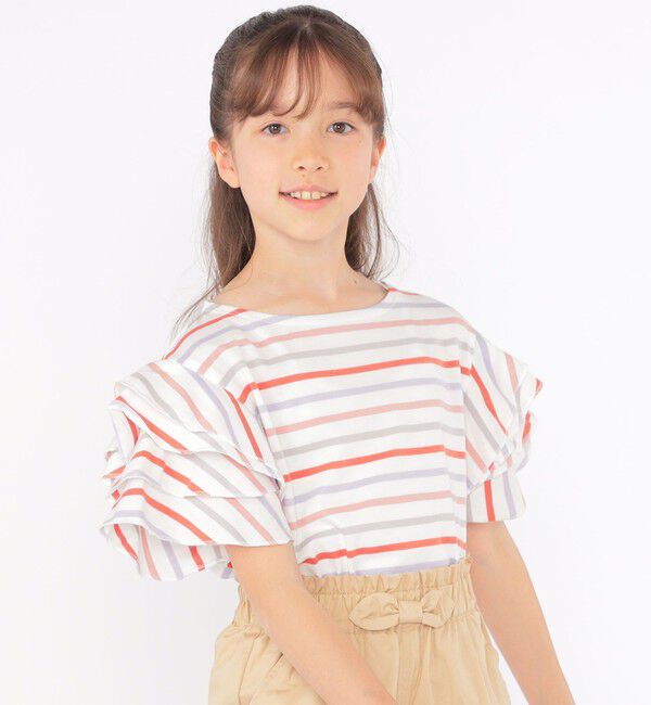 SHIPS KIDS「SHIPS KIDS:140～150cm / オーガニック コットン フリル スリーブ TEE」|Tシャツ・カットソー|