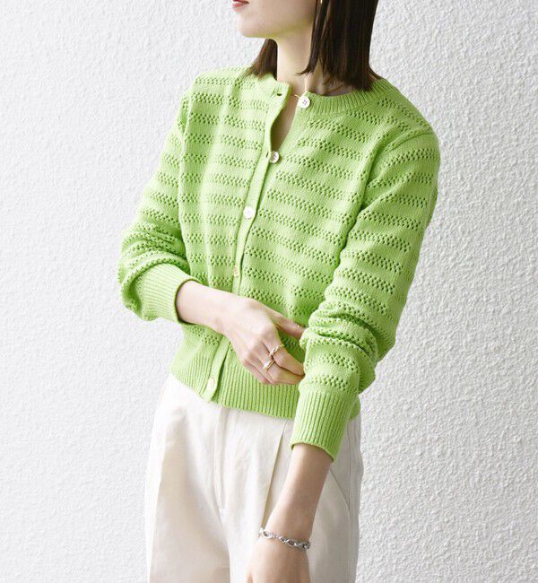 SHIPS any「SHIPS any: メッシュ ボーダー クルーネック カーディガン」|カーディガン|