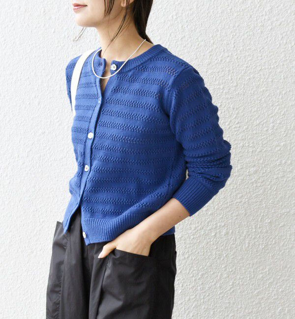 SHIPS any「SHIPS any: メッシュ ボーダー クルーネック カーディガン」|カーディガン|