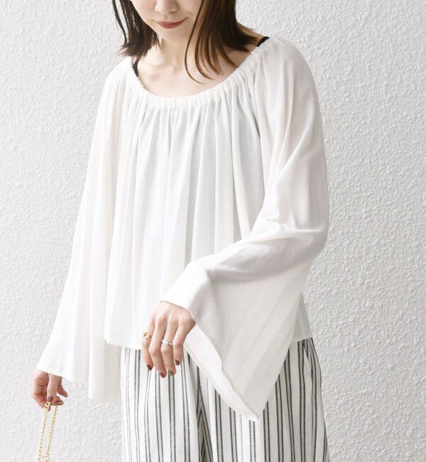 SHIPS any「SHIPS any:〈洗濯機可能〉リネン ミックス ギャザー リボン ブラウス」|シャツ・ブラウス|