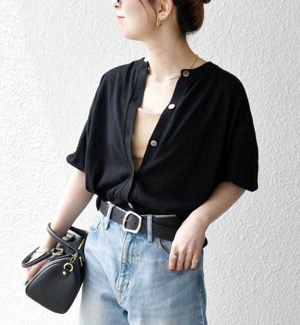 SHIPS any「SHIPS any:〈手洗い可能〉リネン ミックス ワイド パフ クルーネック シアー カーディガン」|カーディガン|