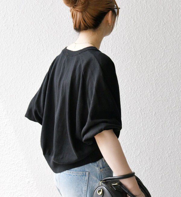 SHIPS any「SHIPS any:〈手洗い可能〉リネン ミックス ワイド パフ クルーネック シアー カーディガン」|カーディガン|