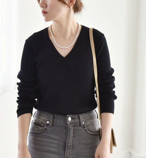 quaranciel「quaranciel:〈手洗い可能〉コットン Vネック リブ ニット」|ニット・セーター|