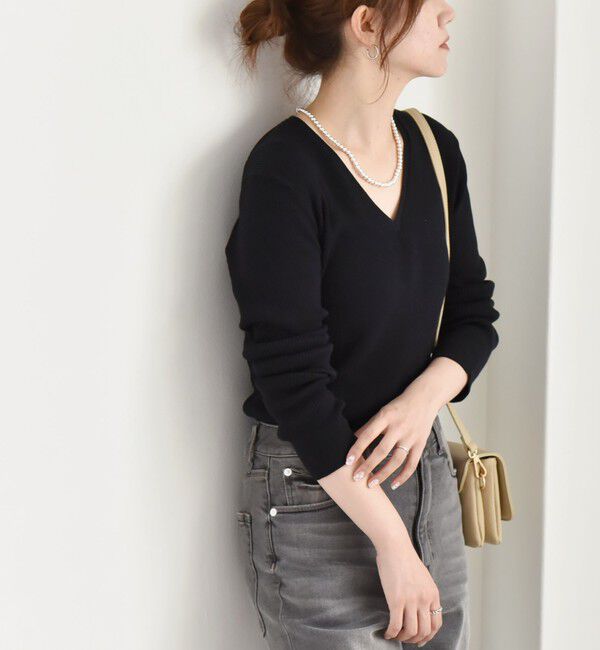 quaranciel「quaranciel:〈手洗い可能〉コットン Vネック リブ ニット」|ニット・セーター|