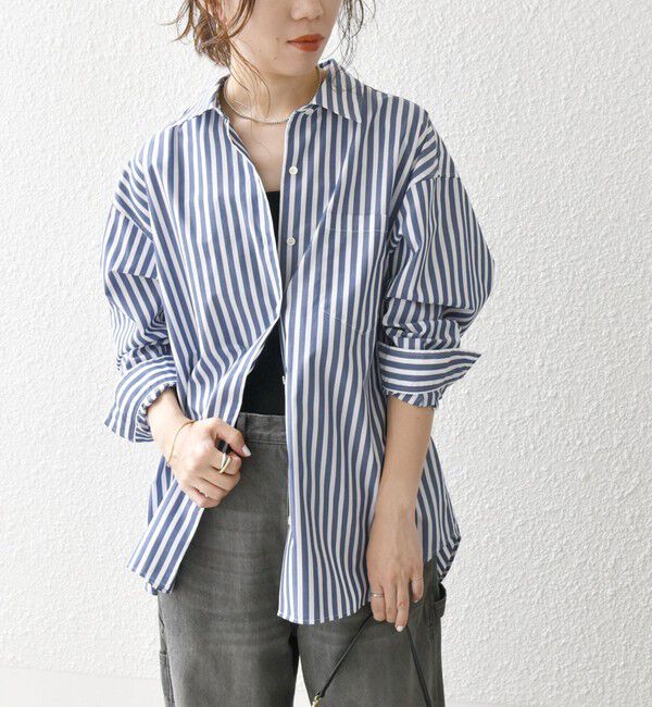 SHIPS any「SHIPS any:〈洗濯機可能〉REPREVE レギュラーカラー ルーズ ポケット シャツ」|シャツ・ブラウス|ネイビー