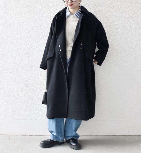 SHIPS any「SHIPS any: バルマカーン コクーン コート 25AW」|ステンカラーコート|ブラック
