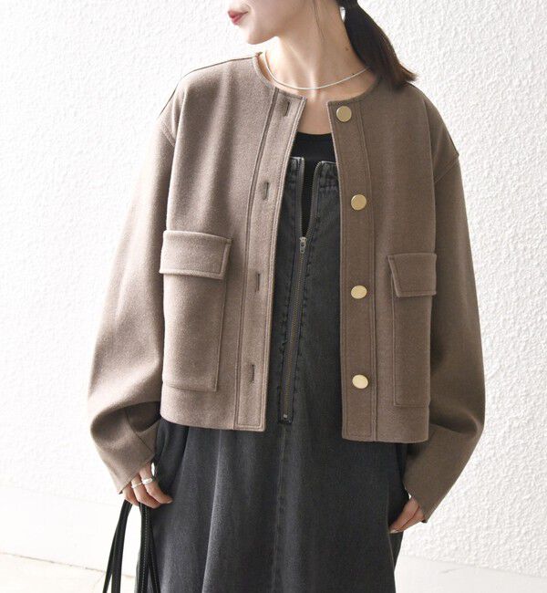 SHIPS any「SHIPS any: エア ニードル ポケット コンパクト ノーカラー ジャケット」|ノーカラージャケット|