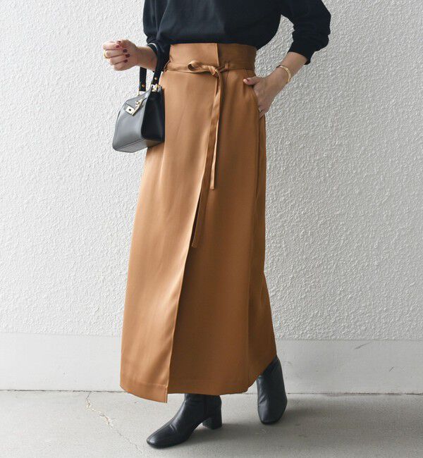 SHIPS any「SHIPS any:〈手洗い可能〉サテン ラップデザイン ロング タイト スカート」|タイト|