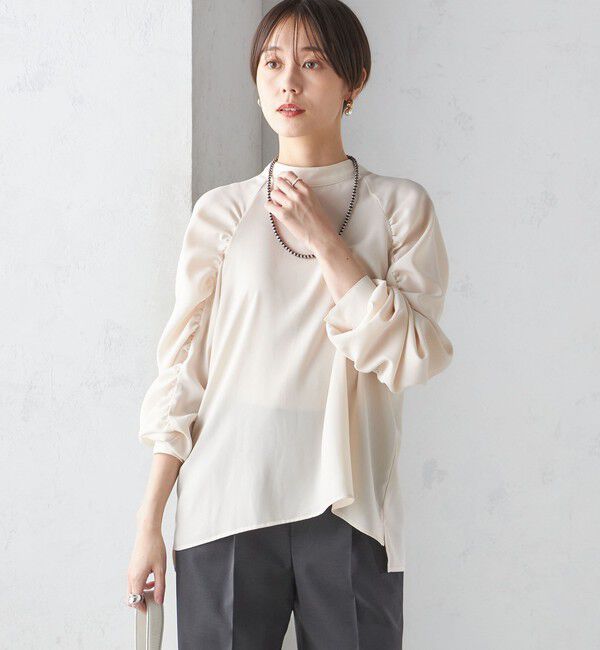 SHIPS for women「〈手洗い可能〉ストレッチ ジョーゼット 袖 ギャザー ブラウス」|シャツ・ブラウス|