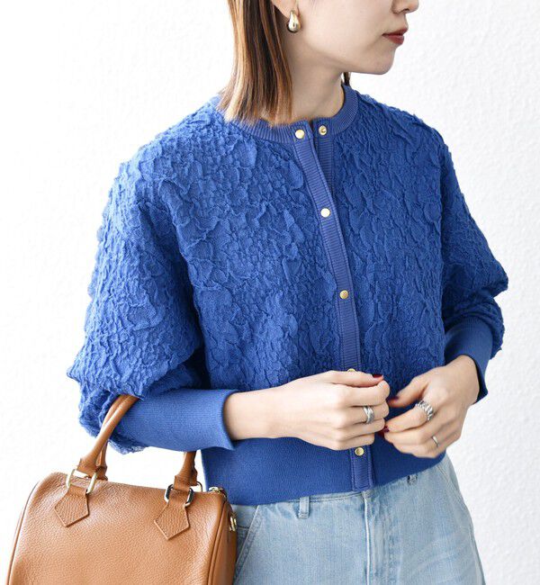 SHIPS any「《一部追加予約》SHIPS any:〈手洗い可能〉ジャカード バンピー コンパクト カーディガン」|カーディガン|ブルー