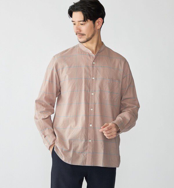 SHIPS「SHIPS: コットン シルク ペールチェック バンドカラー ロングスリーブ シャツ」|シャツ・ブラウス|