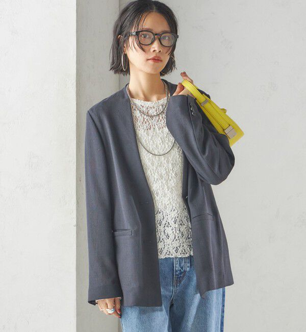 SHIPS for women「〈手洗い可能〉Asami 麻調合繊 カラーレス ジャケット」|ノーカラージャケット|