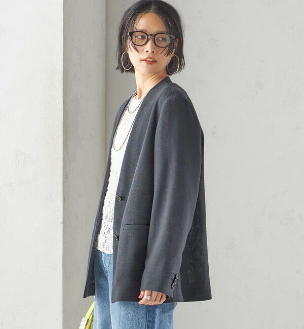 SHIPS for women「〈手洗い可能〉Asami 麻調合繊 カラーレス ジャケット」|ノーカラージャケット|