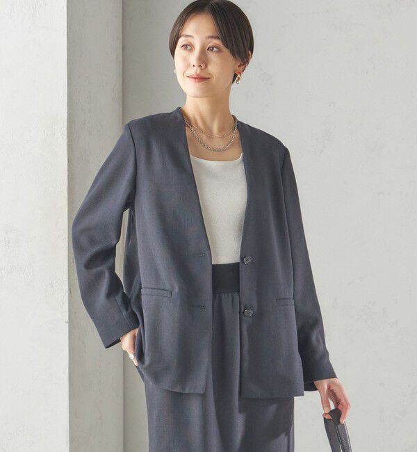 SHIPS for women「〈手洗い可能〉Asami 麻調合繊 カラーレス ジャケット」|ノーカラージャケット|