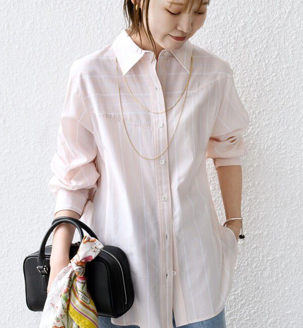 SHIPS for women「【WEB限定】〈洗濯機可能〉アシンメトリー ストライプ シャツ」|シャツ・ブラウス|オレンジ