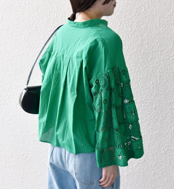 SHIPS any「SHIPS any:〈手洗い可能〉パッチワーク レース スリーブ バンドカラー シャツ」|シャツ・ブラウス|