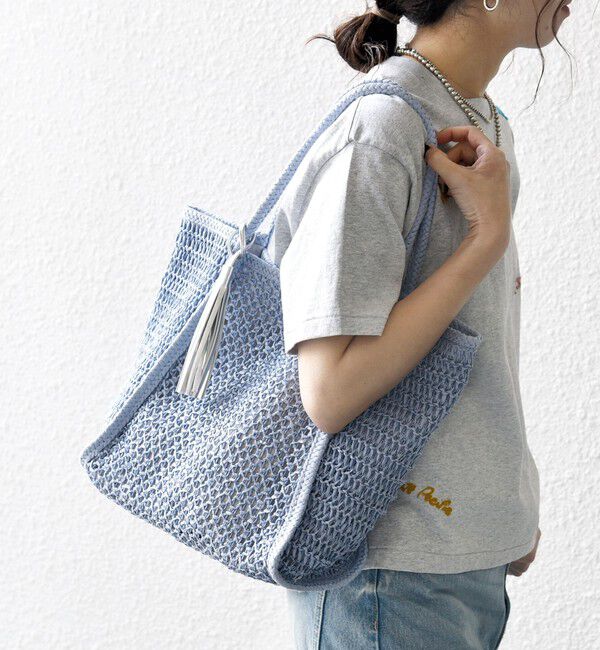 SHIPS any「SHIPS any: タッセル 透かし編み ペーパー トート バッグ」|トートバッグ|ライトブルー