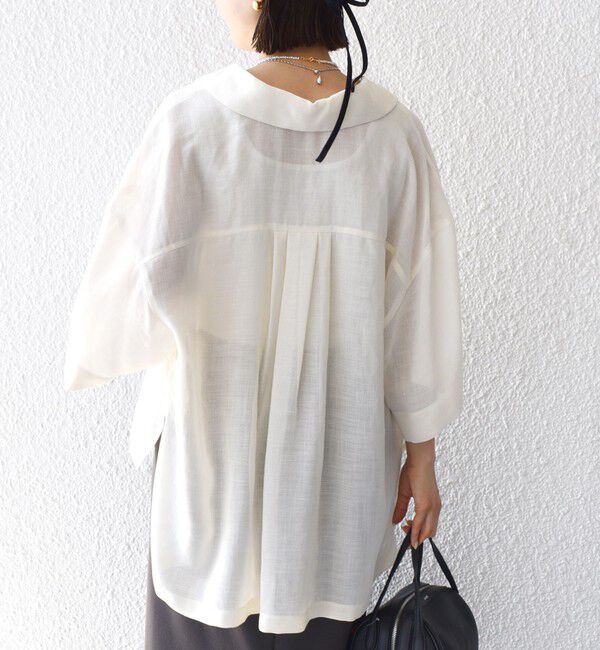 SHIPS for women「〈手洗い可能〉麻調 メッシュ 半袖 ビッグ シャツ」|シャツ・ブラウス|