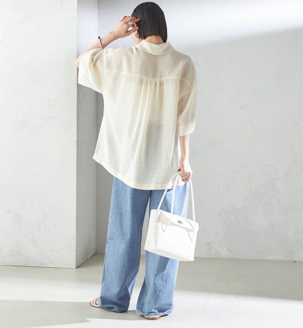 SHIPS for women「〈手洗い可能〉麻調 メッシュ 半袖 ビッグ シャツ」|シャツ・ブラウス|