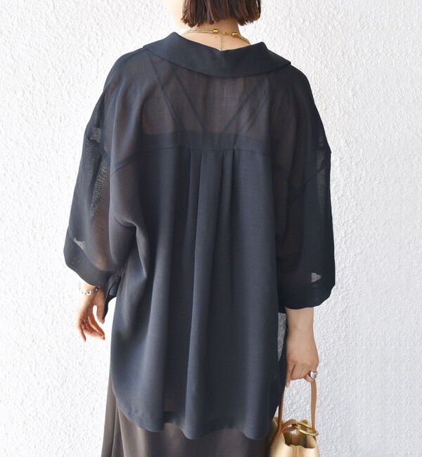 SHIPS for women「〈手洗い可能〉麻調 メッシュ 半袖 ビッグ シャツ」|シャツ・ブラウス|