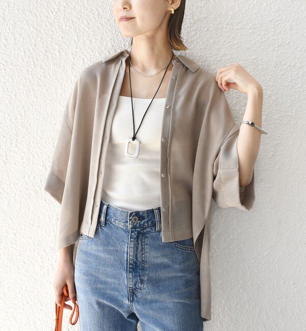 SHIPS for women「〈手洗い可能〉麻調 メッシュ 半袖 ビッグ シャツ」|シャツ・ブラウス|ベージュ