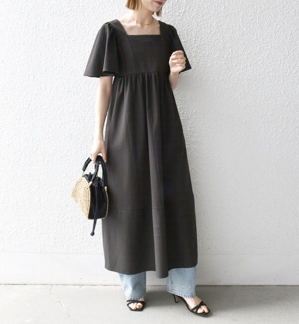 SHIPS any「SHIPS any:〈洗濯機可能〉ミニサッカー スクエアネック フレア ワンピース」|ワンピース|