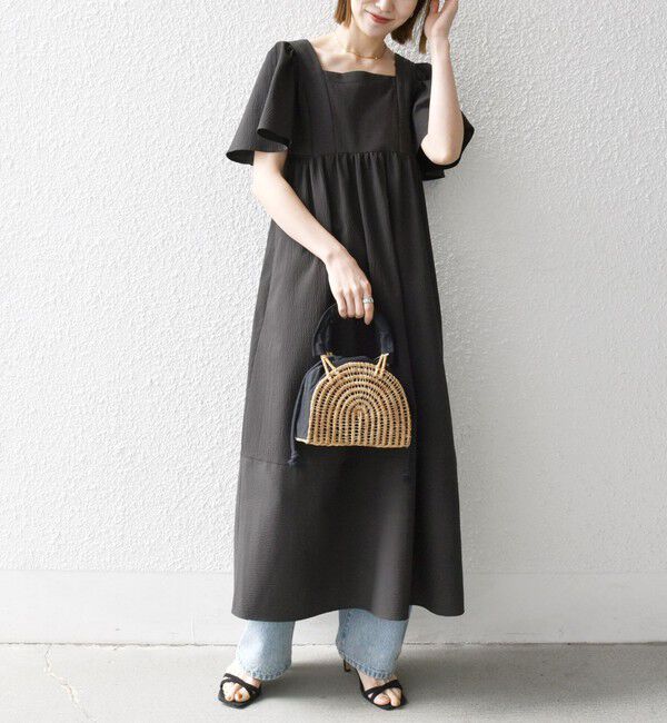 SHIPS any「SHIPS any:〈洗濯機可能〉ミニサッカー スクエアネック フレア ワンピース」|ワンピース|