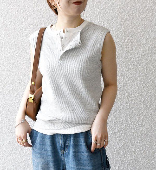 SHIPS any「SHIPS any:〈洗濯機可能〉ワッフル ヘンリーネック 2WAY ノースリーブ TEE」|タンクトップ|