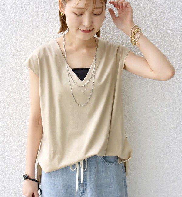 SHIPS for women「〈手洗い可能〉スムース Vネック フレンチ スリーブ」|タンクトップ|