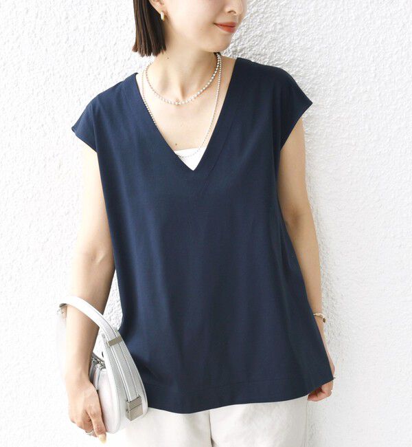 SHIPS for women「〈手洗い可能〉スムース Vネック フレンチ スリーブ」|タンクトップ|