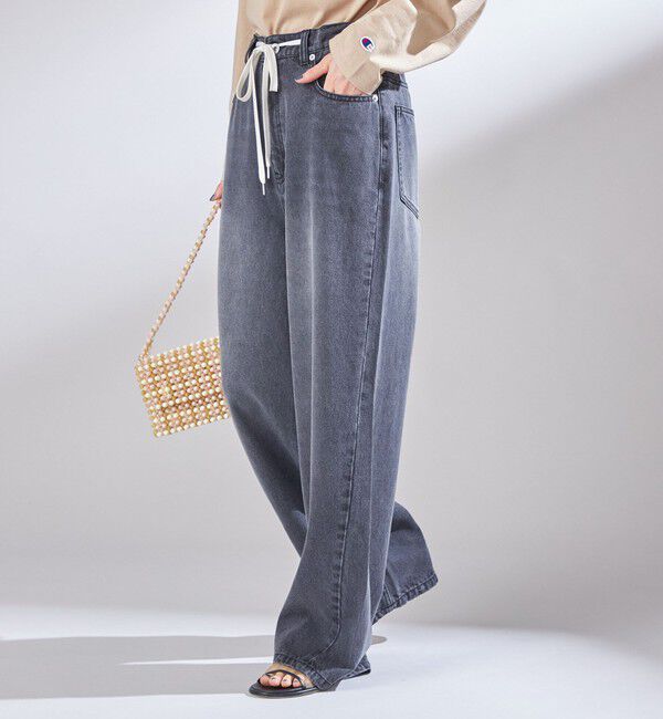 SHIPS for women「〈洗濯機可能〉ドロスト イージー デニム パンツ(ダークグレー)」|デニム|