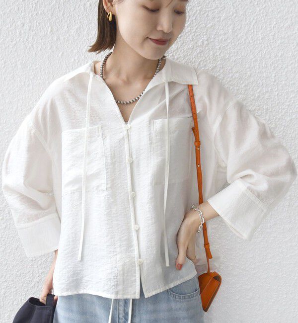 SHIPS for women「〈手洗い可能〉シアー シルク混 オープンカラー シャツ」|シャツ・ブラウス|オフホワイト