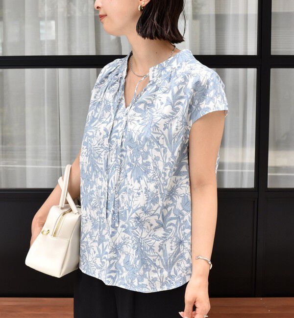 SHIPS for women「〈手洗い可能〉綿 ローン ボタニカル プリント フレンチ スリーブ ブラウス」|シャツ・ブラウス|