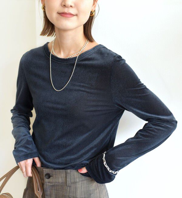 SHIPS for women「〈手洗い可能〉シアー トリコット  ポリエステル ベロア 前後2WAY ロングスリーブ」|Tシャツ・カットソー|ネイビー
