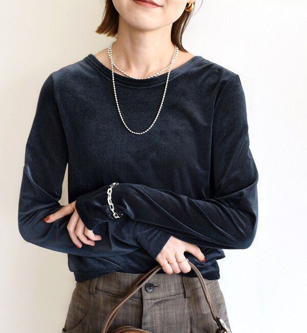 SHIPS for women「〈手洗い可能〉シアー トリコット  ポリエステル ベロア 前後2WAY ロングスリーブ」|Tシャツ・カットソー|