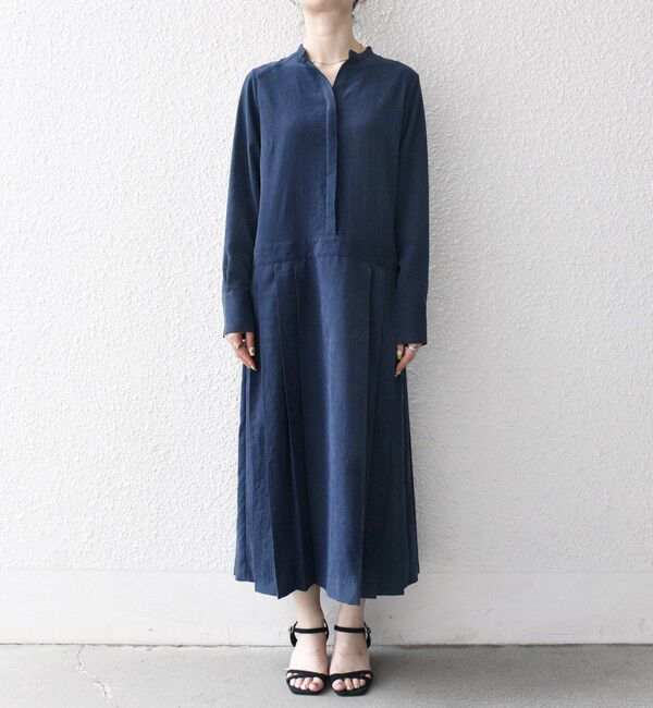 SHIPS any「SHIPS any:〈洗濯機可能〉ピーチスキン サイド プリーツ バンドカラー シャツ ワンピース」|ワンピース|