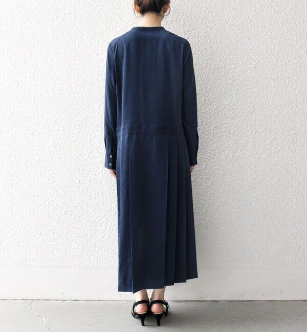 SHIPS any「SHIPS any:〈洗濯機可能〉ピーチスキン サイド プリーツ バンドカラー シャツ ワンピース」|ワンピース|